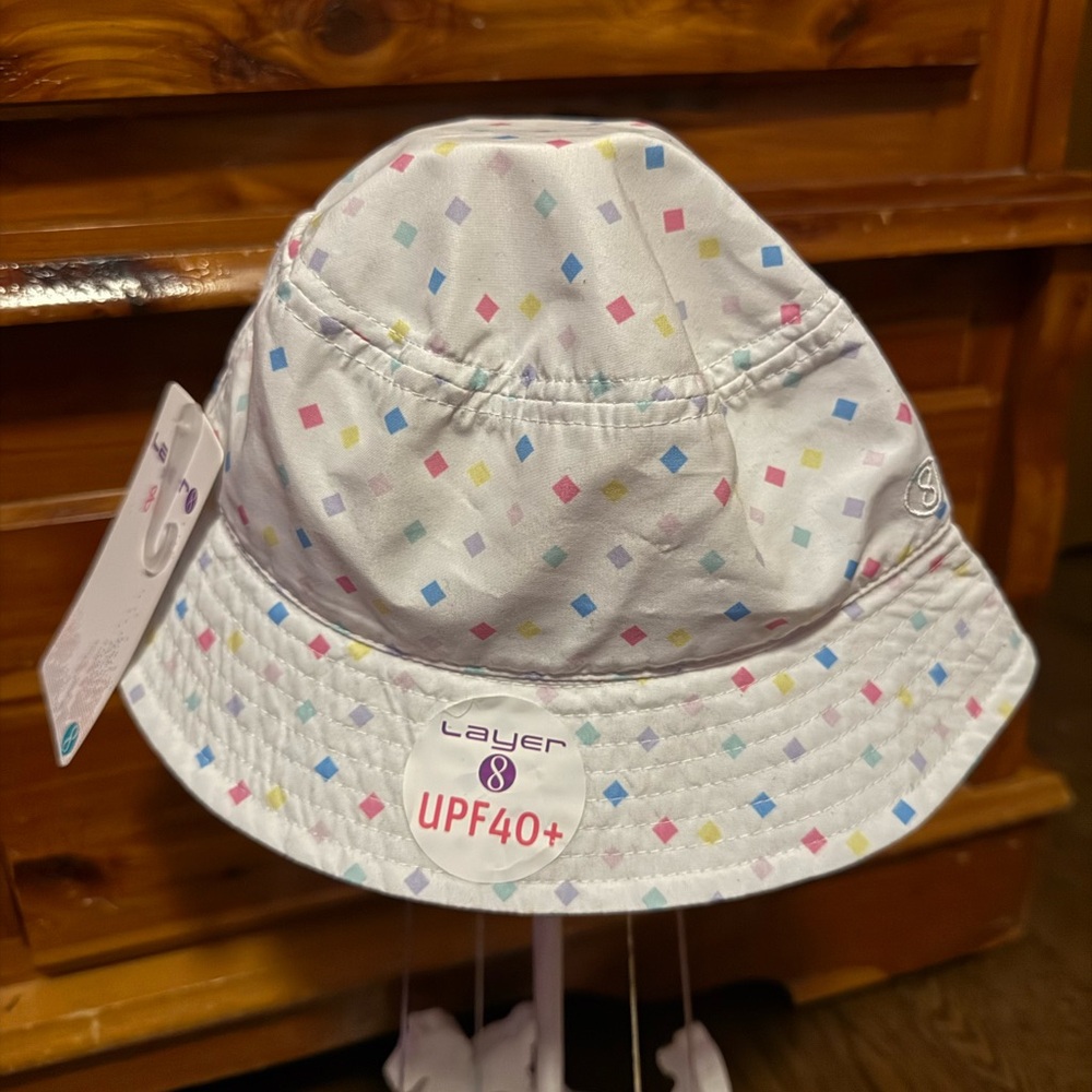 Infant Layer 8 White Bucket Hat with Pastel Accents